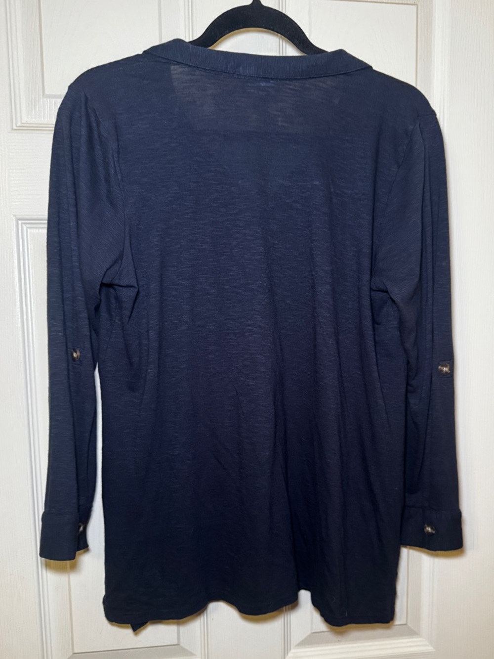 J. Jill Women’s Petite Medium Heathered Navy Button Down Top - Picture 2 of 6